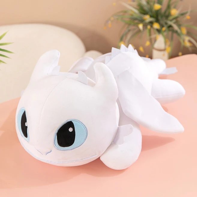 당신의행복 드래곤길들이기 엎드린 투슬리스 라이트퓨리 인형, 1개, 화이트, 40cm - 쿠팡