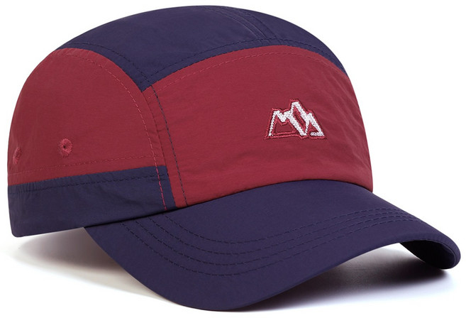 마운틴 자수 컬러블록 5패널 캡 남여공용 숏챙 모자