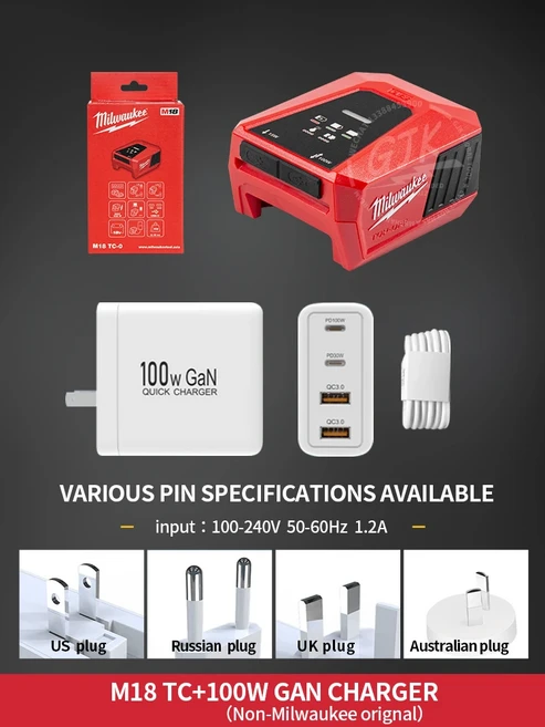 밀워키 M18 TC-0 탑오프 충전기 및 전원 공급 장치 어댑터 타입-C-USB-100V~240V-100W 케이블 별도 구매, [03] M18 TC-100W CHARGER, [03] M18 TC-100W CHARGER