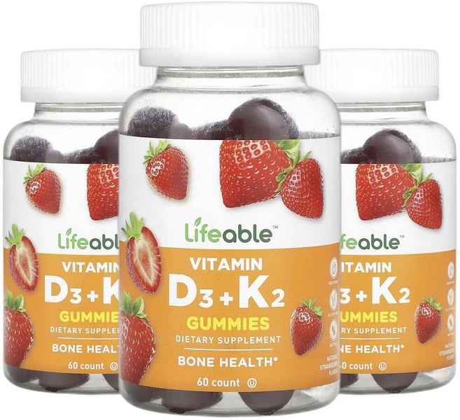 라이퍼블 비타민K 비타민D3 + K2 천연 딸기 맛 구미젤리 60개 2+1, 60회분, 3개 - 쿠팡