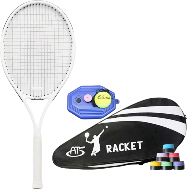 성인입문자용 테니스라켓 헤드테니스라켓 1그립 라켓 + 케이스1P+테니스 1P 세트, 1세트, 흰색