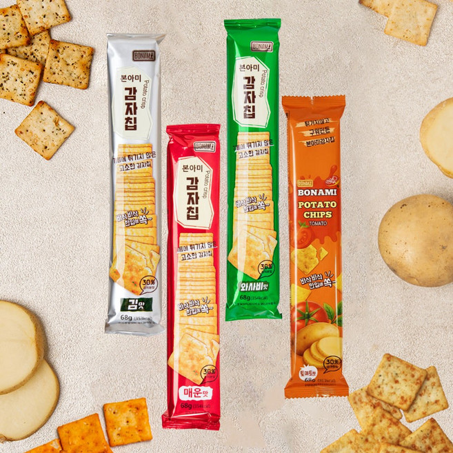 본아미(bonami) 감자칩 68g 와사비맛(겨자맛)/김맛/매운맛/토마토, 1개