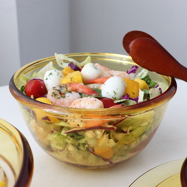 엠버 내열 유리 볼 aa 레트로 강화유리 그릇 샐러드 시리얼 브런치, 엠버 믹싱볼 대 23.6cm (198013), 1개