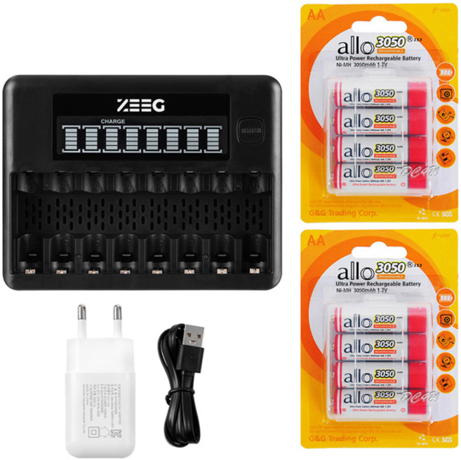 지그 스마트 8구 AA AAA 충전기 + ALLO 충전지 세트, 지그 8구 충전기+AA(큰거)충전지 8알 세트, 1개