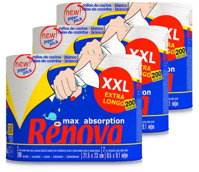 레노바 페이퍼팩 키친타올 빅사이즈 2롤 3팩 플라스틱 제로 친환경 키친타올, 3세트