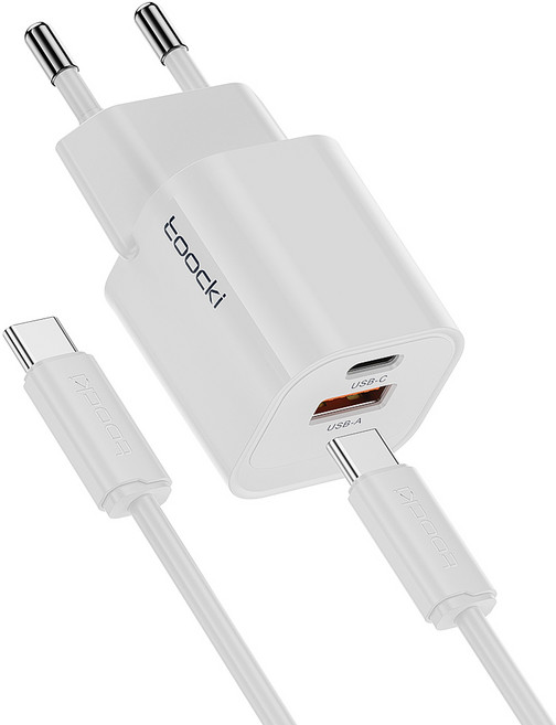 Toocki 투키 GaN PD3.0 PPS 33W C타입 미니 2포트 초고속 충전기 CtoC 60W 케이블 포함, 화이트, 1개