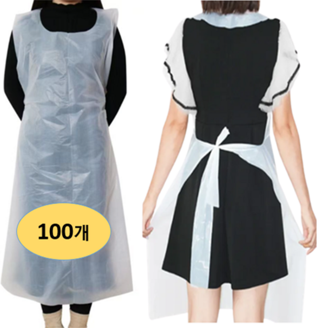 펀펀상사 일회용 비닐앞치마 100매 김장 식당 청소 위생 앞치마 비닐가운, 화이트, 100개