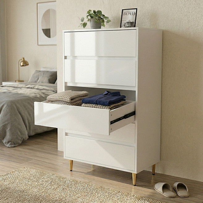 寶德家居 五層收納櫃 D467 臥室衣物收納五斗櫃 承重16KG, 白色 D467, 5層
