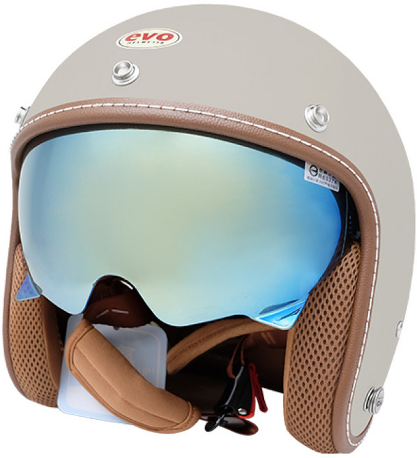 EVO ALISA 復古騎士帽 內墨鏡 3/4罩安全帽, 芝麻奶