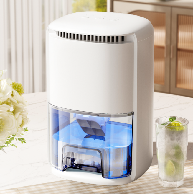 RichMagic 1300ML 대용량 가정용 제습기 공기청정 만수 자동 정지 무음 타이머 무지개 라이트 저전력, 화이트