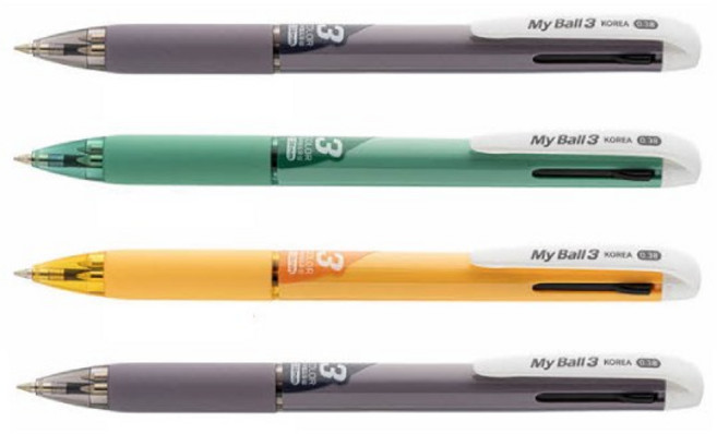 마이펜)마이볼3색 볼펜, 4개, (0.38mm/M501515)