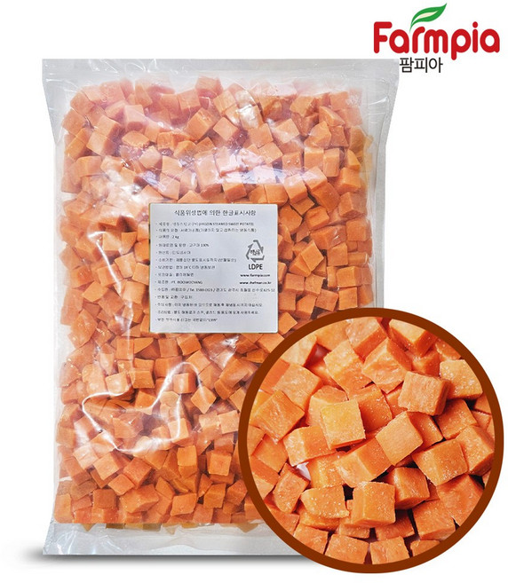 팜피아 냉동 아이스 오렌지색 스팀 고구마 2kg 15mm 큐브컷팅/식단/샐러드/도시락, 1개