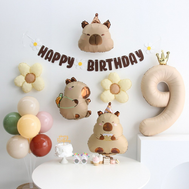 이벤트홀릭 카피바라 풍선 생일파티용품세트, 1개, 숫자풍선 9