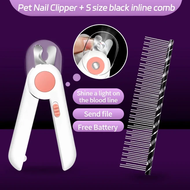Fenice 전문 고양이 그루머 빗 애완 동물 테이퍼 헤어 브러시 스테인레스 스틸 핀, 07 nail clippers comb S, 1개