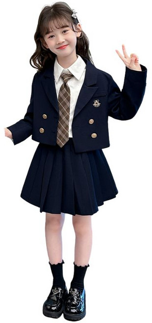 삐삐네옷가게 초등 여아 키즈 체크타이 교복 스커트 세트