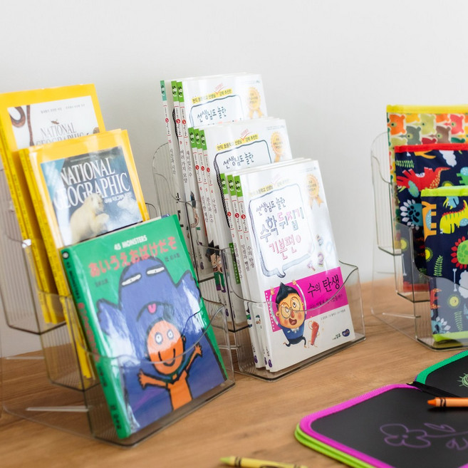 베베라팡 자기주도 전면 책꽂이 투명 3단 ORT 정리함 학습지 책꽂이 / 탁상용 벽걸이 겸용