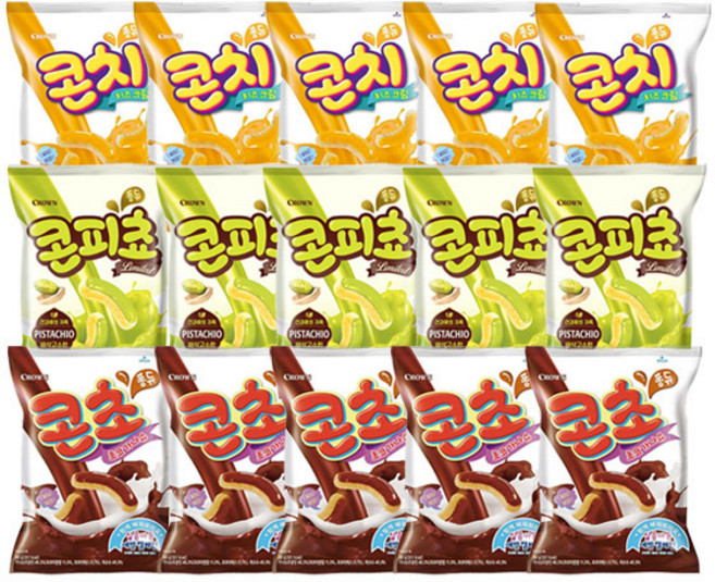 크라운 콘피쵸56g+콘초초코가나슈66g+콘치치즈크림66g, 1세트, 각5(총15개)