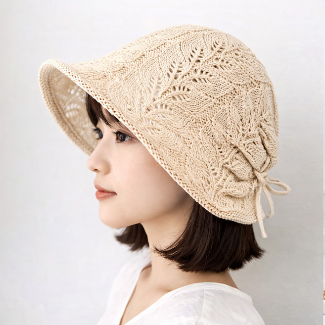 펀칭 여름 니트 지사 끈 여성 벙거지 모자