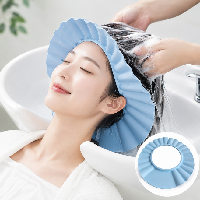 로로랜디 성인 샴푸캡 환자 EVA 임산부 머리감기 노인용 쌍수 어른 헤드캡 샤워 요양원, 1개, 블루