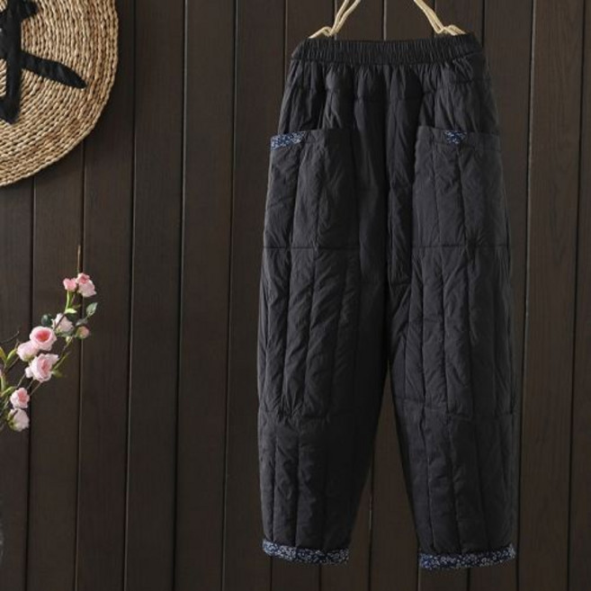 중년여성겨울누빔바지 안감두꺼운 따뜻한보온 밴딩허리 편안한와이드 40대50대 데일리바지