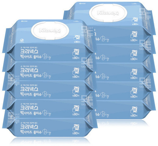 크리넥스 빅사이즈 물티슈 캡형 80매x10팩 /넉넉한 사이즈, 45g, 80매, 10박스