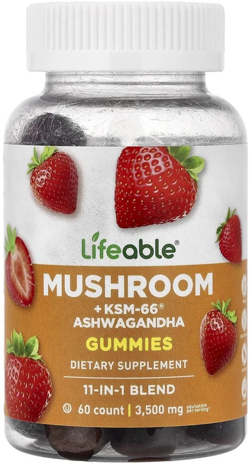 귀한영양제입니다 Lifeable 버섯 + KSM-66® 아슈와간다 구미젤리 딸기 맛 구미젤리 60개 곧 다나가요, 1개, 60정 - 쿠팡