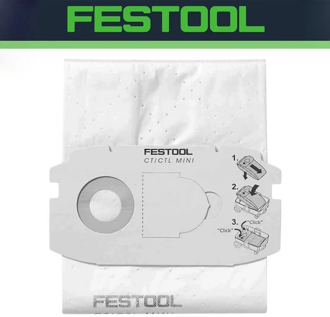 Festool 498410 Longlife 자체 세척 내구성 필터 백 빠르고 쉬운 안전 튼튼한 CT 미니 먼지 추출기에 적, 01 498410