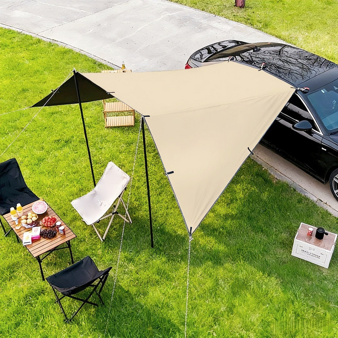 Fowod 자동차 그늘막 캠핑카 꼬리장 천막 옆장 텐트 방수 코팅 야외 선쉐이드 신속설치 여행용 텐트, 샌드 골드(블랙 코팅)
