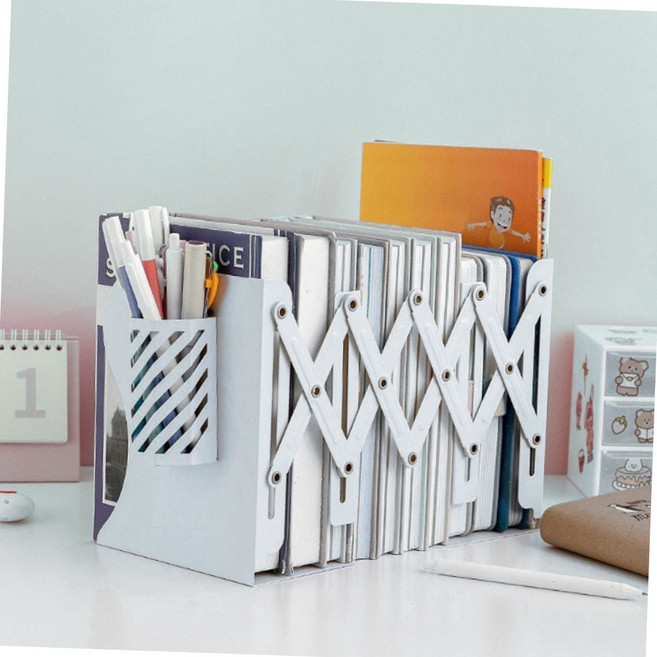 길이조절 자바라 접이식 북엔드 책꽂이 칸막이 데스크 책상정리 펜꽂이겸용 다용도 학생 사무실