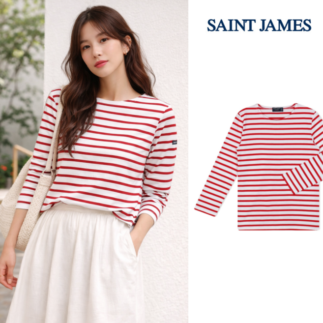 세인트제임스 긴팔티셔츠 밍콰이어 모드 E 스트라이프 여성 롱슬리브 2066-KD
