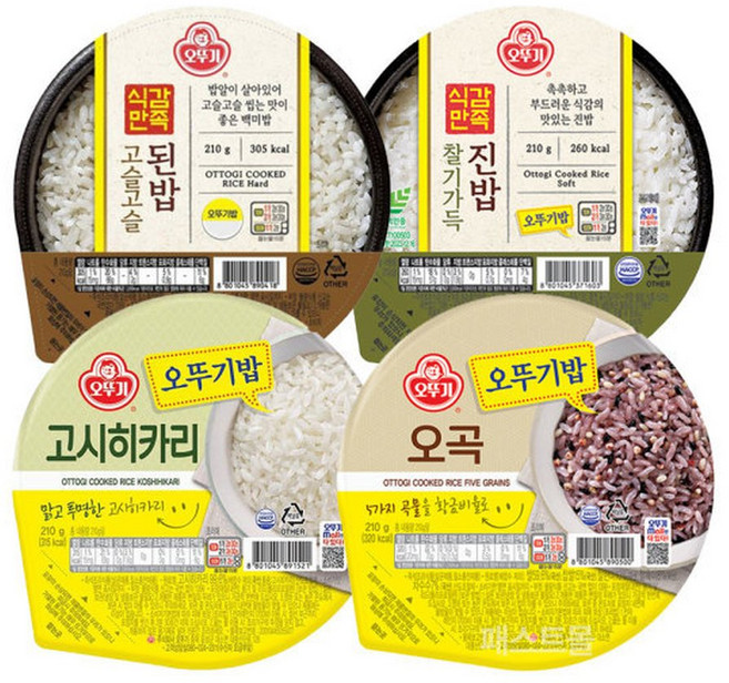 오뚜기밥 고시히카리 6개+오곡 6개+고슬고슬된밥 9개+찰기가득진밥 9개, 21개, 210g