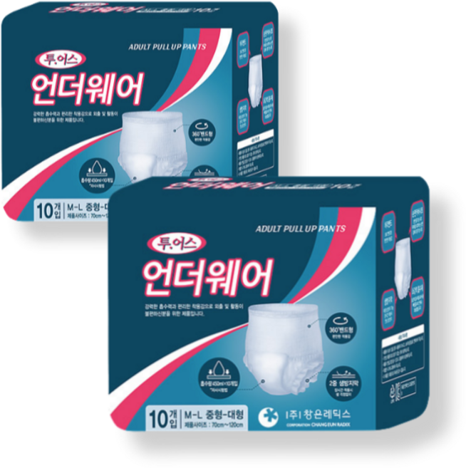 투어스 팬티형 성인기저귀 중대형 10매 2팩, 10개입, 2개
