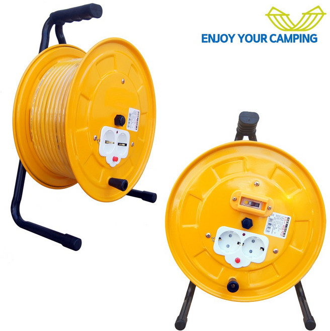 ITPLUS 캠핑 전선릴 연장선 산업용 리드선 일반/차단형 26m 44m, 차단기, 1개, 노랑