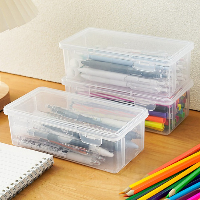 KITBOOM 다용도 문구용품 수납함 필기구 데스크 정리함, 3개, 투명
