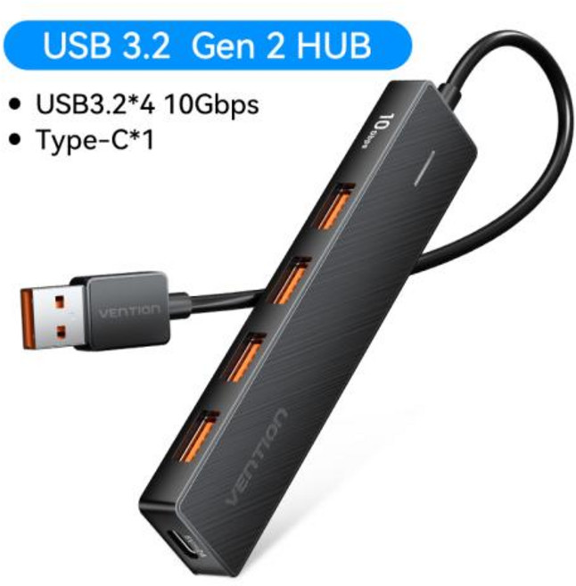 Vention USB 3.2 허브 4 포트 10Gbps USB 허브 슬림형 마우스 키보드 MacBook Pro Air 노트북 데스크탑 PC 분배기와 호환 가능, 1)USB 3.2 HUB 10G