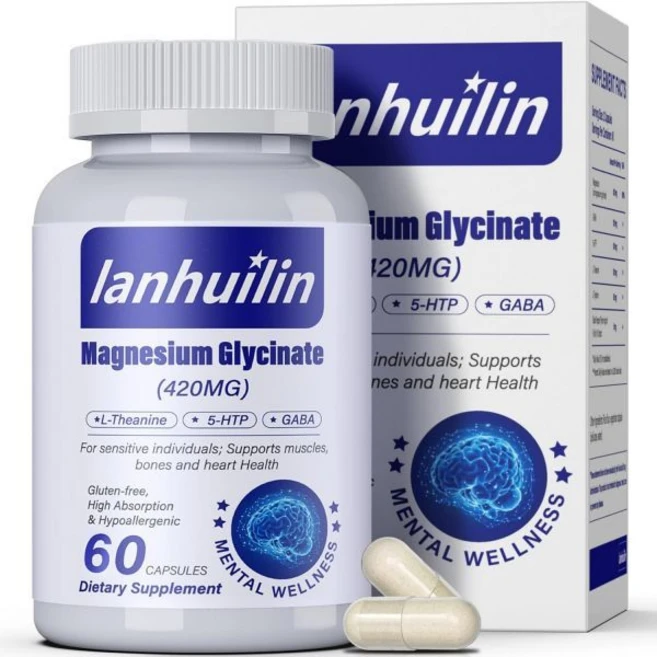 마그네슘 피로 6n1 복합체 420mg 글리신산 GABA가 포함된 5HTP L테아닌 L티로신 채식 고성 60캡슐, 60 Count (Pack of 1), White - 쿠팡