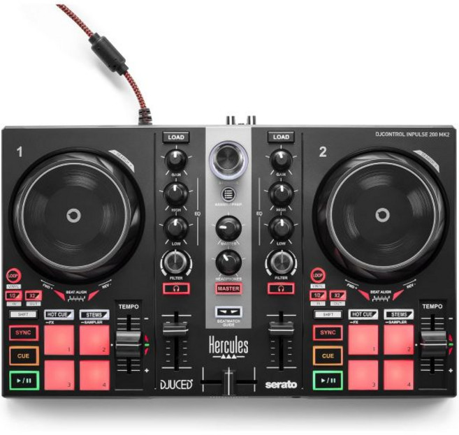 허큘리스 DJ컨트롤 인펄스 200 MK2 – LED 조명 가이드가 있는 콤팩트 DJ 컨트롤러 향상된 기능 DJUCED 및 SERATO 소프트웨어 호환