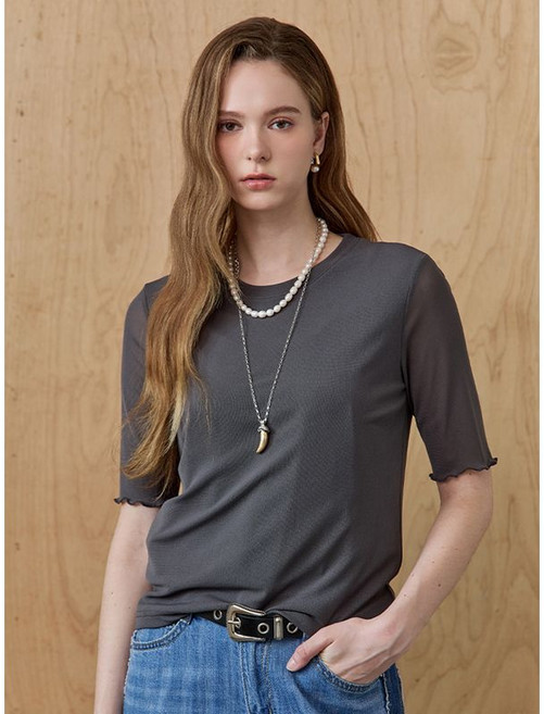 [마쟈] 베이직 라운드넥 메쉬 반팔 티셔츠