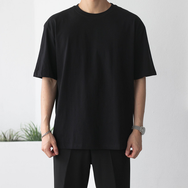 베이직바이블 라운드 무지 반팔 오버핏 빅사이즈 티셔츠 텐타덤블 줄지않는 워싱 남성 여성 남여공용