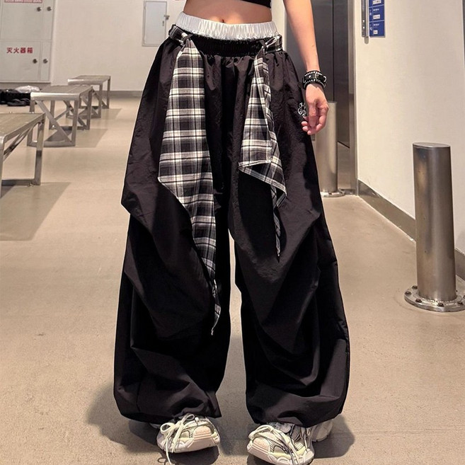 여성 봄 가을 체크 장식 캐주얼 바지 슬랙스 패션 재즈 댄스 바지 슬림소녀