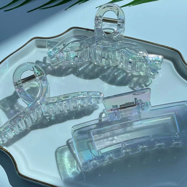 워더미 3종 세트 구성 빅사이즈 오로라 홀로그램 투명 사각 꼬임 집게핀 CZF351