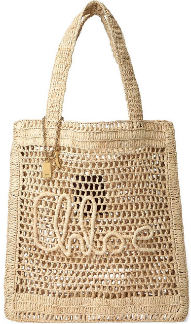 끌로에 서머 바나나 로고 디테일 라피아 토트 백
