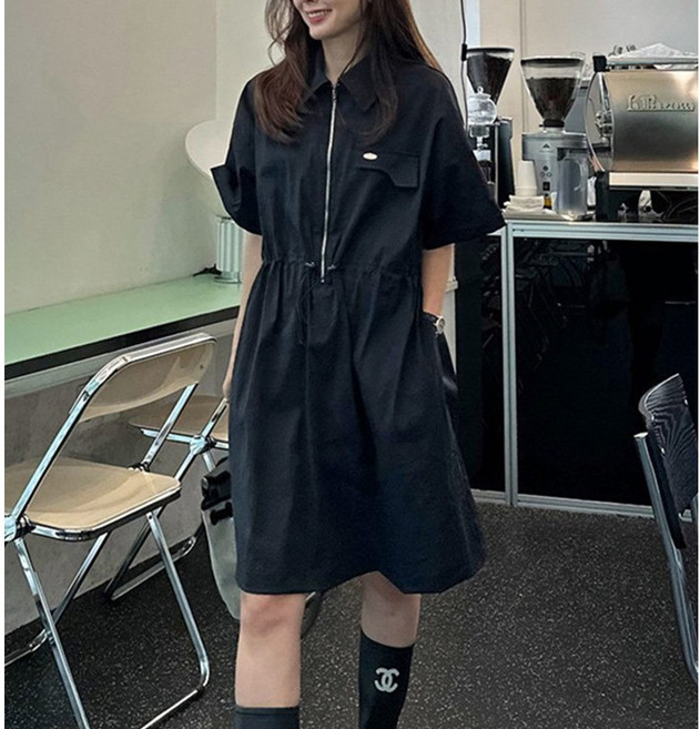 VERIT 카라넥 하프지퍼 캐주얼 미디 원피스 VT542