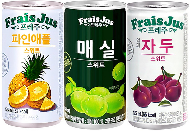 YZone_미니캔음료 프레주 파앤애플 매실 자두 과일주스 미니캔음료수 업소용음료수 식당 노래방 PC방 사무실, 90개, 175ml