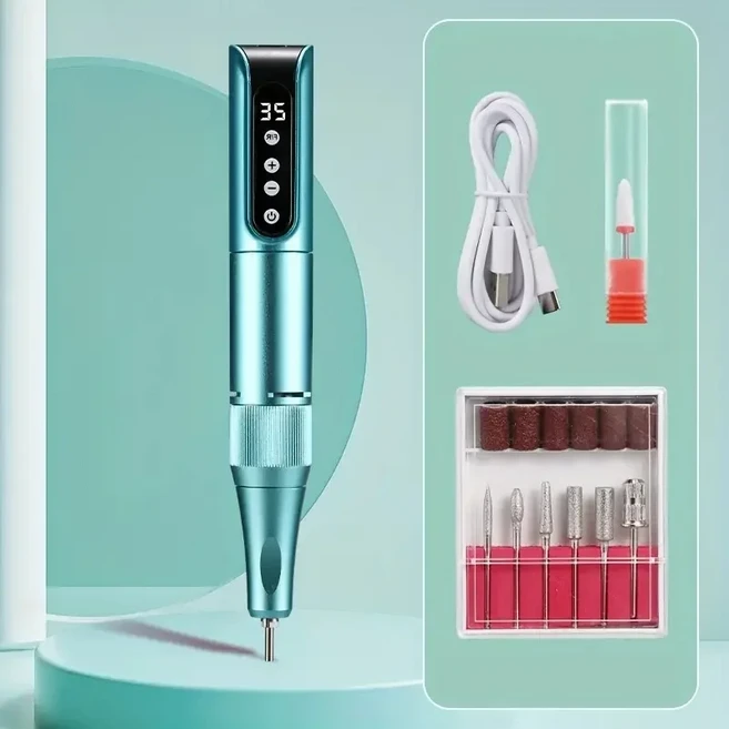 35000RPM 무선 네일 드릴 펜 USB 폴리싱 충전식 기계 휴대용 매니큐어 살롱 도구, 03 Green