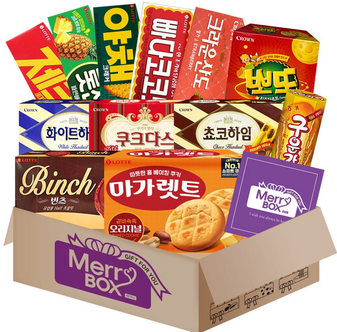 메리박스 과자 12종세트 02호{비스킷4번들+마가렛트+구운감자+크라운산도+뽀또+쿠크다스+쵸코하임+화이트하임+빈츠}+메세지카드, 1박스, 과자세트