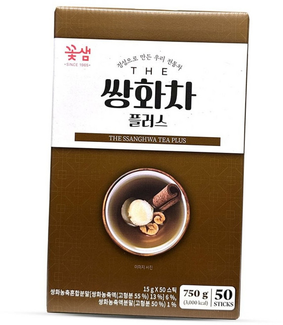 꽃샘 더 플러스 쌍화차 50개입 스틱형 온가족 전통차 사무실차 스틱 겨울차, 15g, 50