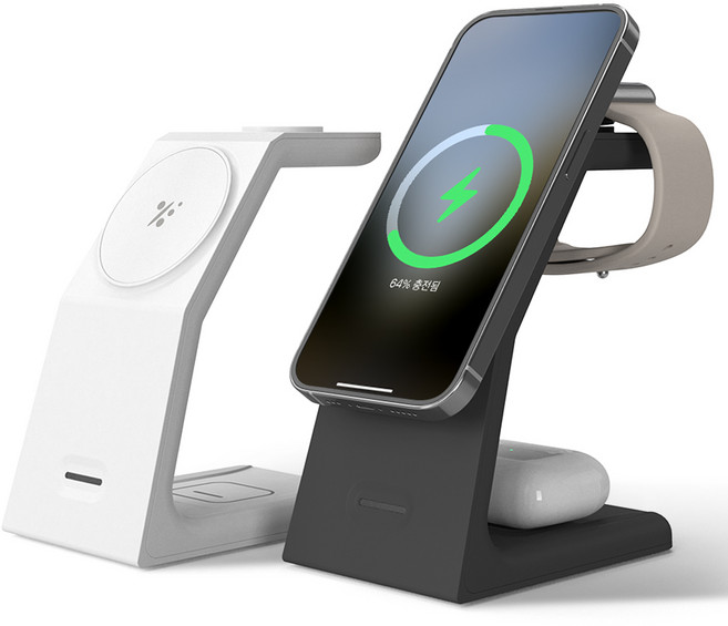 고타야 3in1 맥세이프 충전기 고속 무선충전기 애플워치 거치대, 화이트, 1개