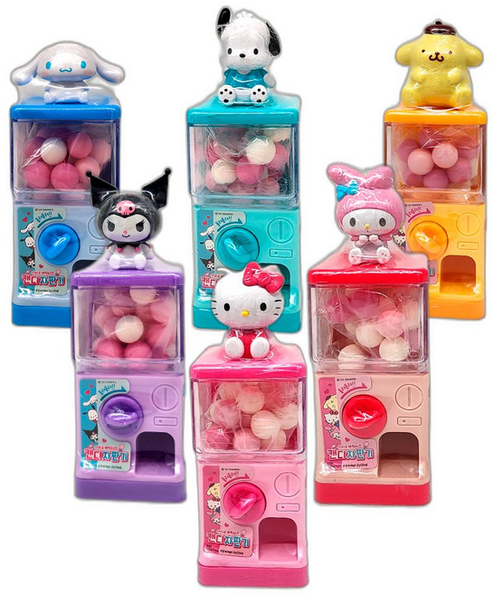 산리오 캐릭터즈 캔디 자판기 헬로키티 마이멜로디 쿠로미 시나모롤 폼폼푸린 포차코, 6개, 30g