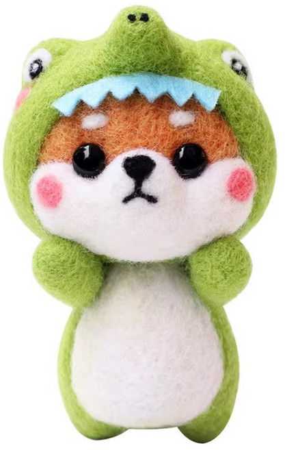 투데이리빙 DIY 양모 펠트 세트 귀여운 토끼 강아지 미니 인형 만들기 초보자 힐링 취미 공예 감성 캐릭터 미니어처 소품, 공룡시바, 1세트